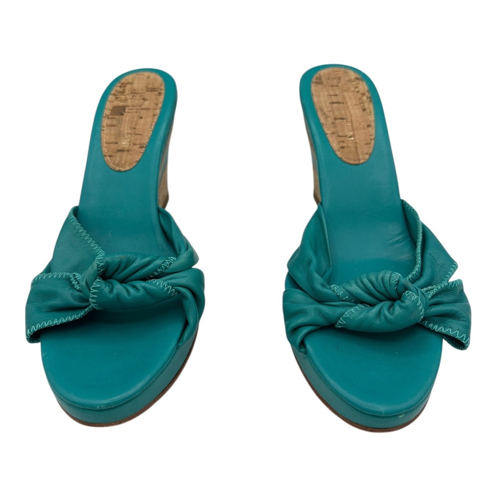 Antonio Melani Teal Leather Knot Wedge Platform Sandals Women's Size 9M